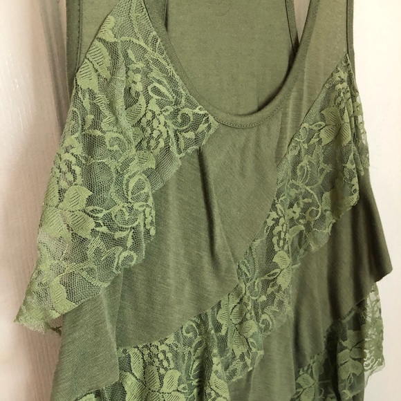 Olive green racerback Tank top with flirty lace layers Small Eyeshadow brand - Picture 4 of 7